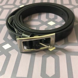 Black patent belt with silver buckle